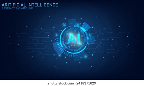 Artificial intelligence technology circuit board. Technology abstract background. Futuristic concept technology artwork for web, banner template. Big data and machine learning. Vector illustration