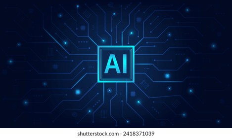 Artificial intelligence technology circuit board. Technology abstract background. Futuristic concept technology artwork for web, banner template. Big data and machine learning. Vector illustration