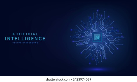 Tarjeta de circuito de tecnología de inteligencia artificial. Fondo tecnológico abstracto. Obra de arte de tecnología de concepto futurista para web, plantilla de banner. Grandes datos y aprendizaje automático. Ilustración del vector