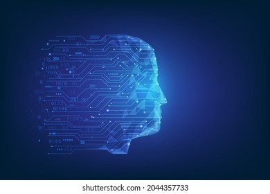 artificial intelligence technology circuit Human head lowpoly. Big data learning wireframe. vector illustration in fantastic technology. Robot digital brain concept.