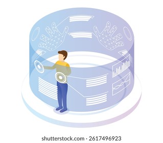 Artificial Intelligence Technology concept: Fingerprint Recognition Technology, on transparent background, 3d isometric vector illustration