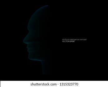 Artificial intelligence technology concept human head shape with light dots line blue color on black background. Vector in concept technology, communication, digital, ai, science.