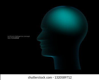 Artificial intelligence technology concept human head shape with light dots line blue color on black background. Vector in concept technology, communication, digital, ai, science.