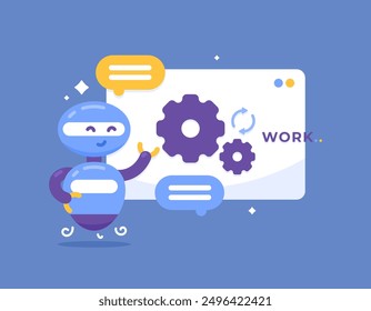 artificial intelligence technology concept. working using AI system. illustration of a robot automatically doing work or task. intelligent robot. flat style design. graphic elements