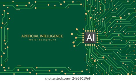 Artificial intelligence technology CPU chipset with print circuit board, Technology concept design, Machine learning. Vector illustration for banner and web template. Abstract background.