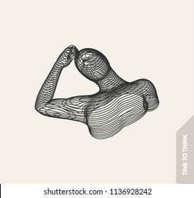 Artificial intelligence. Technology and engineering concept. 3d model of man. Vector illustration. Wire connection to virtual reality. 