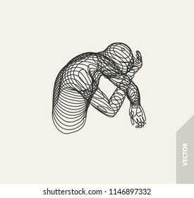 Artificial intelligence. Technology and engineering concept. 3d model of man. Vector illustration. Wire connection to virtual reality. 