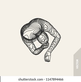 Artificial intelligence. Technology and engineering concept. 3d model of man. Vector illustration. Wire connection to virtual reality. 