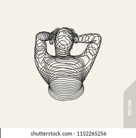 Artificial intelligence. Technology and engineering concept. 3d model of man. Vector illustration. Wire connection to virtual reality. 