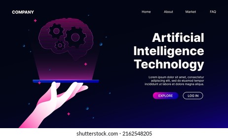 Artificial Intelligence Technology. Gradient Landing Page Template. Vector illustration