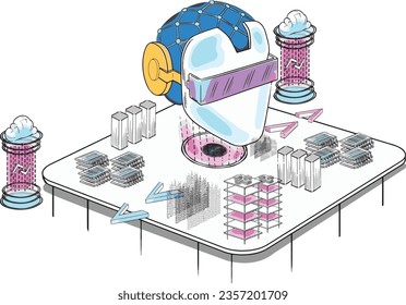 Artificial intelligence technology isometric concept AI machine learning eps format

