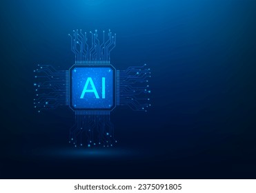 artificial intelligence technology on blue dark background. copy space for text. ai innovation smart robot. Intelligent brain, problem solving. vector illustration low poly fantastic design.