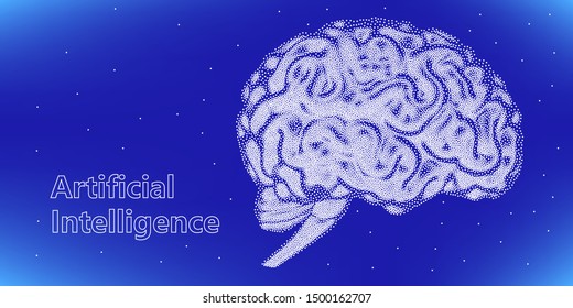 Artificial intelligence. Technology point design of brain on a blue background.