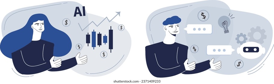 Artificial intelligence technology stock market analysis illustration, artificial intelligence and human communication training ideas.