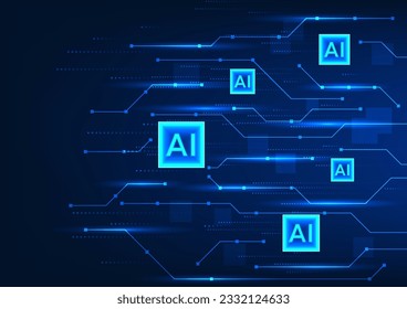 Artificial intelligence technology There is an AI chip that is connected to the technology circuit that represents the AI system that sends learning data and works quickly.