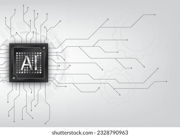 Artificial intelligence technology with a vector illustration showcasing a microchip surrounded by a circuit board. Discover the seamless integration of AI in modern tech. Futuristic concept