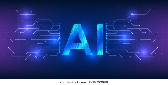 Artificial intelligence technology within a global technological network. With circuit lines forming AI characters connected by circuit boards, it represents the seamless connection