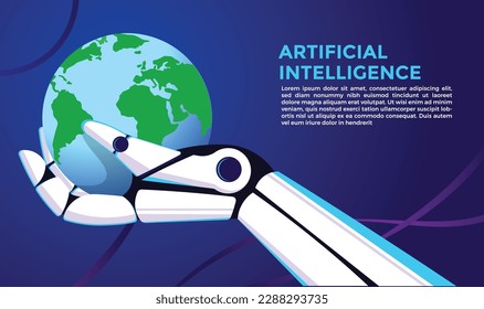 artificial intelligence template. robot hand holding the world