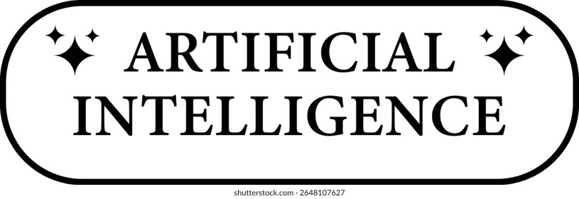 Anuncio de texto de inteligencia artificial con íconos brillantes: tipografía negra audaz en diseño de bordes redondeados: gráfico de etiquetas tecnológicas para IA, aprendizaje automático, marca digital y temas futuristas