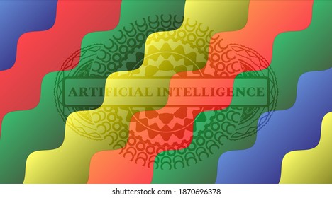 Artificial intelligence text inside Colorful multicolored realistic emblem. Curvy exquisite background. Artistic illustration. 