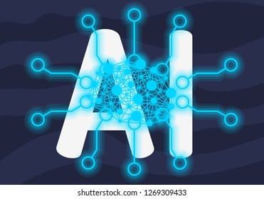 Artificial Intelligence Themed Neon Light Design Concept Illustration Vector Graphic 