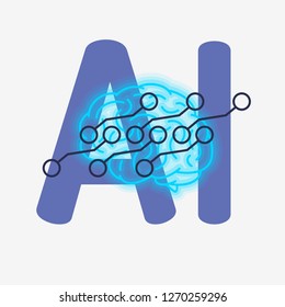 Artificial Intelligence Themed Neon Light Design Concept Illustration Vector Graphic 