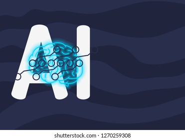 Artificial Intelligence Themed Neon Light Design Concept Illustration Vector Graphic 
