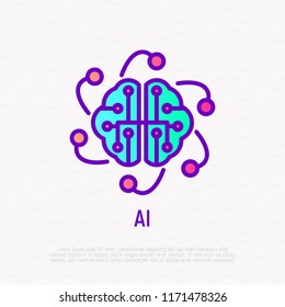 Artificial intelligence thin line icon. Modern vector illustration.