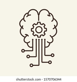 Artificial intelligence thin line icon. Brain, brainwork, gear, circuit board isolated outline sign. Artificial intelligence concept. Vector illustration symbol element for web design and apps