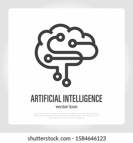 Artificial intelligence thin line icon. Machine learning. Logo for deep tech. Vector illustration.