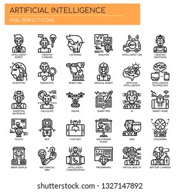 Artificial Intelligence, Thin Line and Pixel Perfect Icons