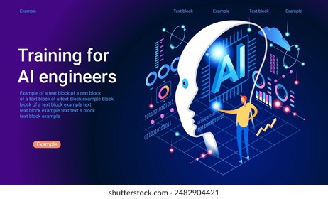 Artificial intelligence tool for data analysis. AI technology for charts and marketing strategy. Training for AI engineers. Using AI. Security and Innovative AI. 3D illustration.