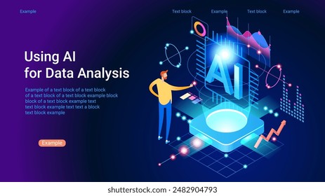 Herramienta de inteligencia artificial para el análisis de datos. Tecnología de IA para gráficos y estrategia de marketing. Formación para ingenieros de IA. Uso de IA. Seguridad e IA innovadora. Ilustración 3D.