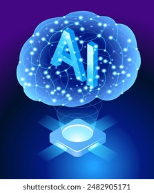 Artificial intelligence tool for data analysis. AI technology for charts and marketing strategy. Training for AI engineers. Using AI. Security and Innovative AI. 3D illustration.