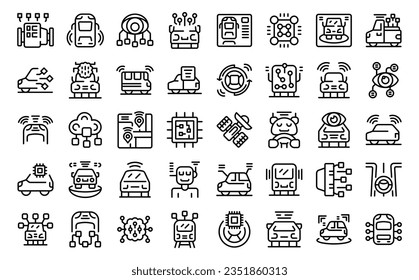 Artificial intelligence in transport icons set outline vector. Digital car. City road