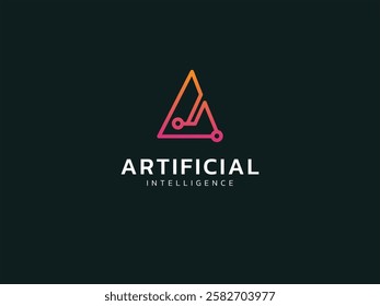 Artificial intelligence with triangle circuit board lines technology Analysis logo vector design concept. AI technology logotype symbol for advance technology, ui, identity, new tech, robotics, data.