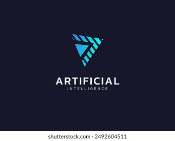 Artificial intelligence with Triangle Geometric or arrow shapes technology Analysis logo vector design concept. AI technology logotype symbol for advance technology, tech company, identity, ui, web.