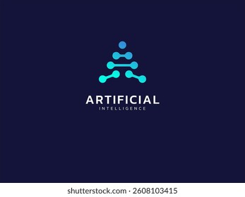 Artificial intelligence with Triangle online network technology Analysis logo vector design concept. AI technology logotype symbol for advance technology, tech company, identity, ui, automation. robot