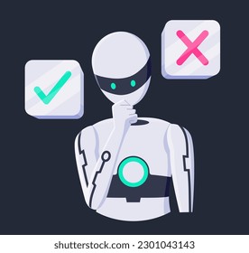 Artificial Intelligence Truth Bias Robot Confused Making Decision Explainable Process Vector Design Illustration