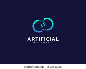 Inteligencia artificial con tecnología de círculos de transformación digital de infinito retorcido Logotipo de análisis Concepto de diseño de Vector. Símbolo del logotipo de la tecnología de la IA para la tecnología avanzada, compañía de la tecnología, UI, Web