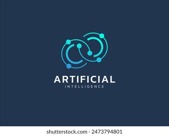 Artificial intelligence with twisted infinity double circle symbol technology Analysis logo vector design concept. AI technology logotype symbol for advance technology, tech company, ui, network, web.