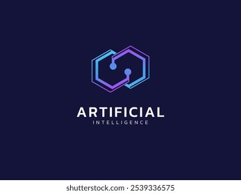 Inteligência artificial com infinito torcido circuito de hexágono duplo placa linhas tecnologia Análise logotipo vetor conceito de design. Símbolo de logotipo de tecnologia de IA para tecnologia avançada, empresa de tecnologia, ui.