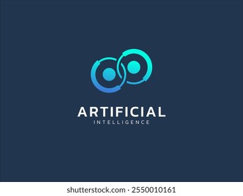 Inteligência artificial com círculo duplo torcido infinito chainlink rede símbolo tecnologia Análise logotipo vetor conceito de design. Símbolo de logotipo de tecnologia de IA para tecnologia avançada, empresa, ui.