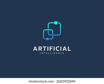 Artificial intelligence with twisted infinity double round square symbol technology Analysis logo vector design concept. AI technology logotype symbol for advance technology, tech company, ui, network