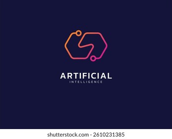 Artificial intelligence with twisted infinity double hexagon network lines technology Analysis logo vector design concept. AI technology logotype symbol for advance technology, tech company, ui.