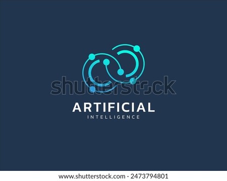 Artificial intelligence with twisted infinity double circle symbol technology Analysis logo vector design concept. AI technology logotype symbol for advance technology, tech company, ui, network, web.