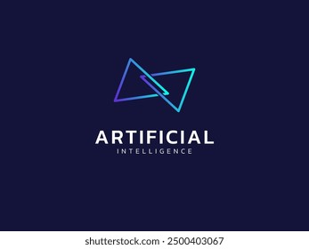 Artificial intelligence with twisted infinity Geometric Triangle technology Analysis logo vector design concept. AI technology logotype symbol for advance technology, tech company, ui, network, web.