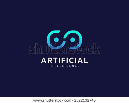 Artificial intelligence with twisted infinity robot eyes technology Analysis logo vector design concept.  AI technology logotype symbol for advance technology, tech company, ui, automation, network.