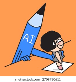 Inteligência Artificial Usar a Senhora Humana como um conceito de ferramenta Cartoon Personagem ilustração