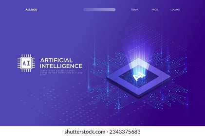 Artificial Intelligence vector banner, Deep machine learning AI, Artificial Intelligence isometric concept, big data and cloud computing, icon